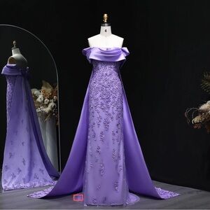 Elegant Purple Off-Shoulder Evening Gown